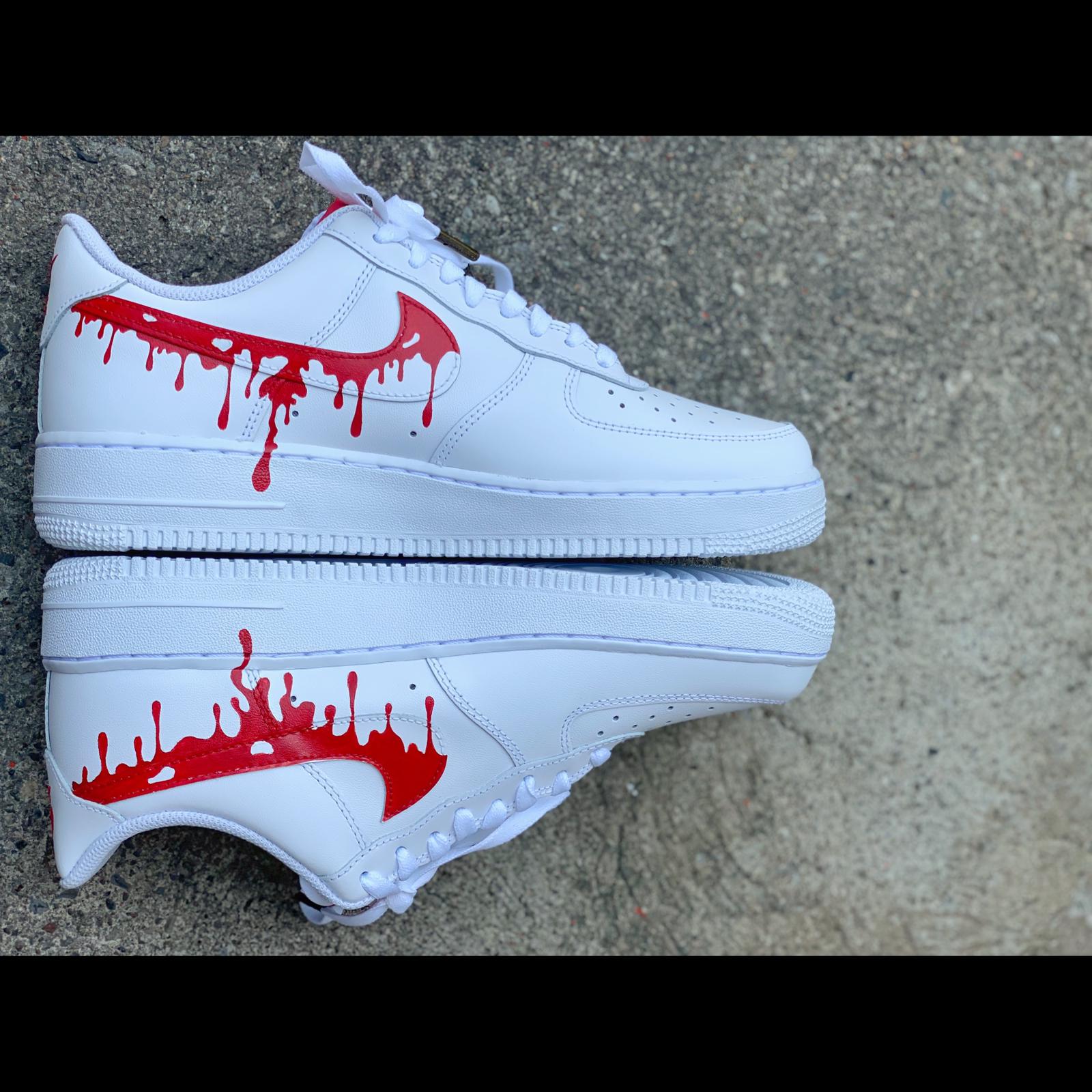 Nike Custom Sneakers Air Force 1 Blood Drip Splatter Red Black White Shoes Mens