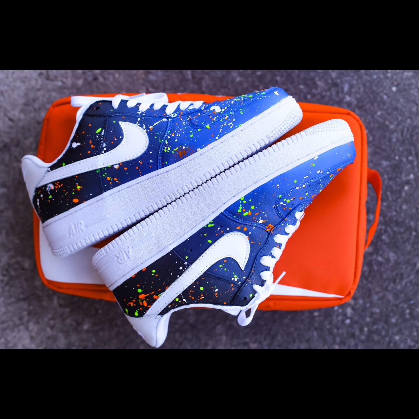 Nike Air Force 1 x Blue & Black with Neon Splatter - TDOT CUSTOM, CUSTOM SHOES